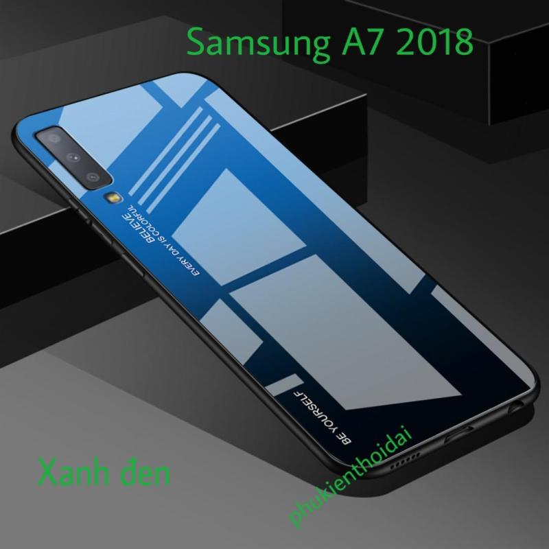 Giá Ốp lưng kính đa sắc cho Samsung A7 2018 viền dẻo mặt kính cao cấp