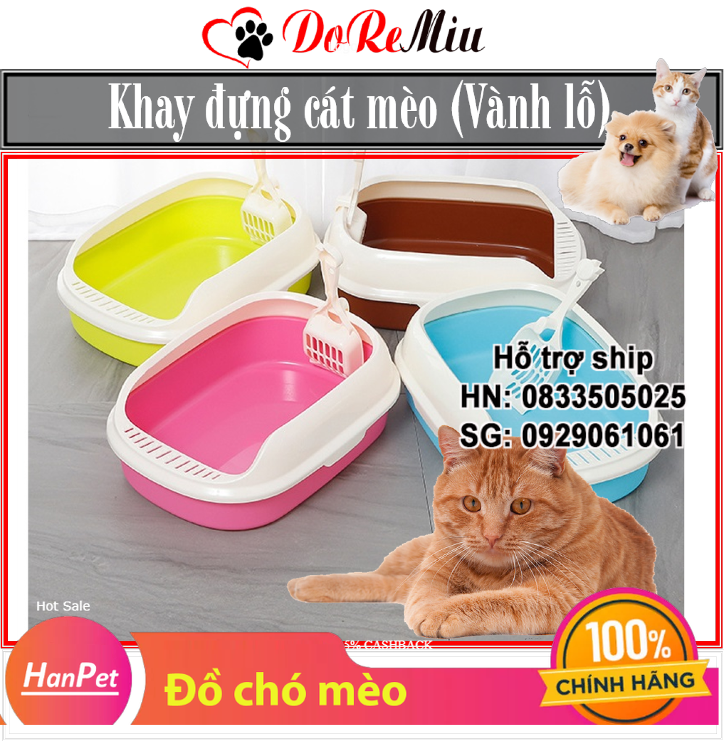 Hanpet - Khay vệ sinh cho mèo - Khay vành lỗ Khay đựng cát vệ sinh mèo nhà vệ sinh mèo