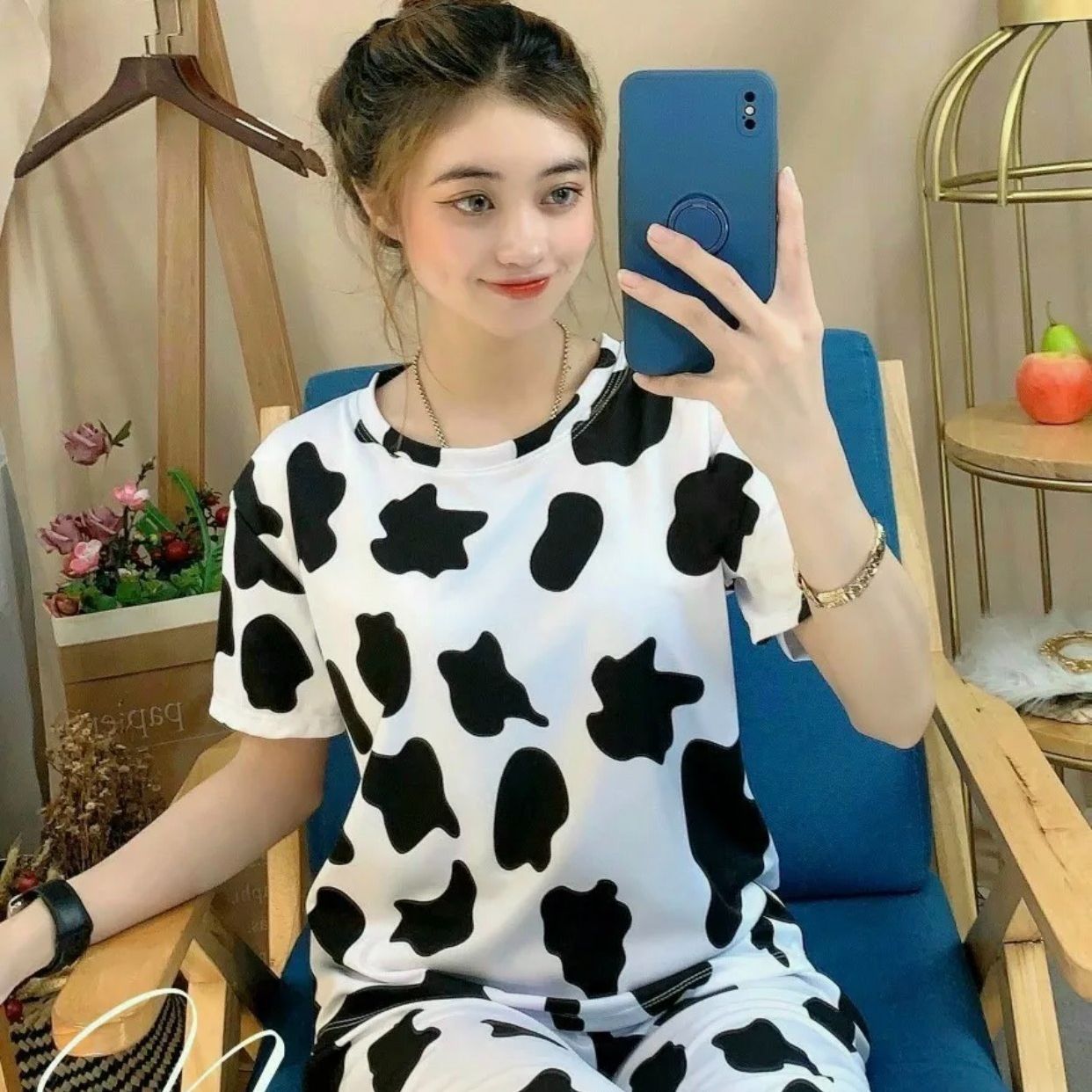 ĐỒ BỘ NGẮN VẢI COTTON HOẠT HÌNH ĐÁNG YÊU FREESIZE DƯỚI 54KG