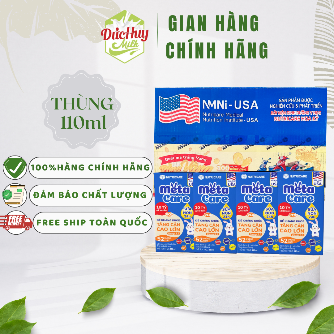 Thùng sữa nước pha sẵn Nutricare Metacare ECO 110ml - phát triển não bộ chiều cao tiêu hoá (110ml x 48 hộp)