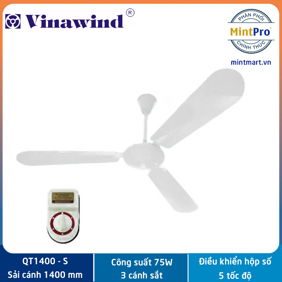 Quạt trần 3 cánh Điện cơ Thống nhất Vinawind QTT1400-S - Sải cánh 1400, Cánh sắt - Màu kem