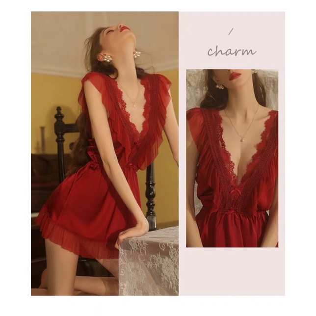 Váy Ngủ Lụa Phối Ren Tiểu Thư Sexy Quyến Rũ Cao Cấp