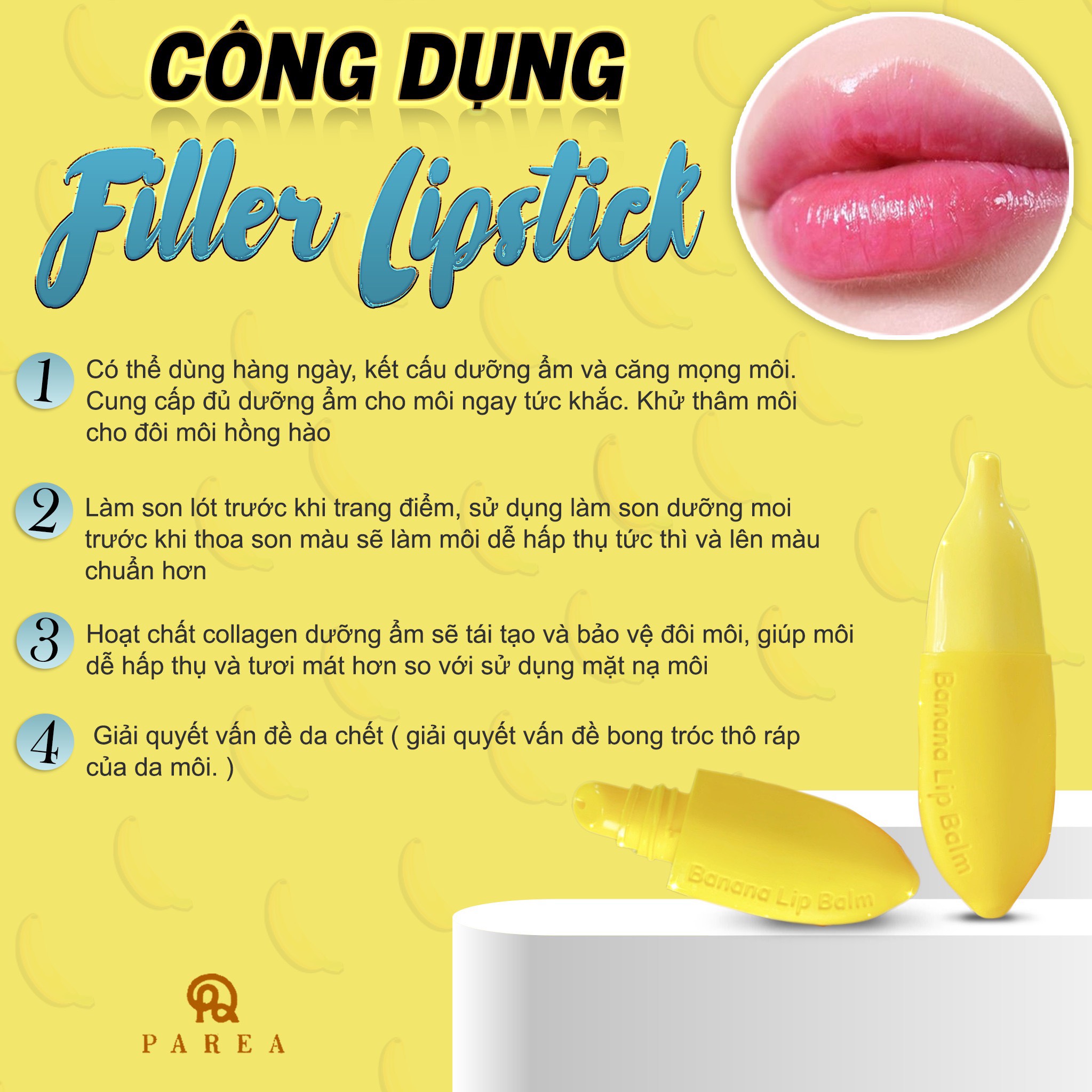 [HCM]Son filler khử thâm collagen son PAREA chuối TẶNG SON DƯỠNG