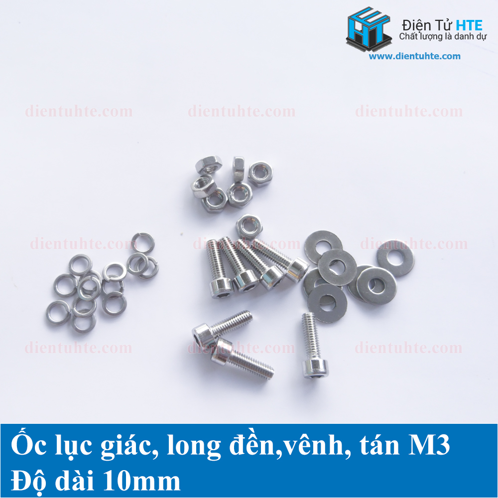 Ốc lục giác M3, kèm long đền, vênh, tán