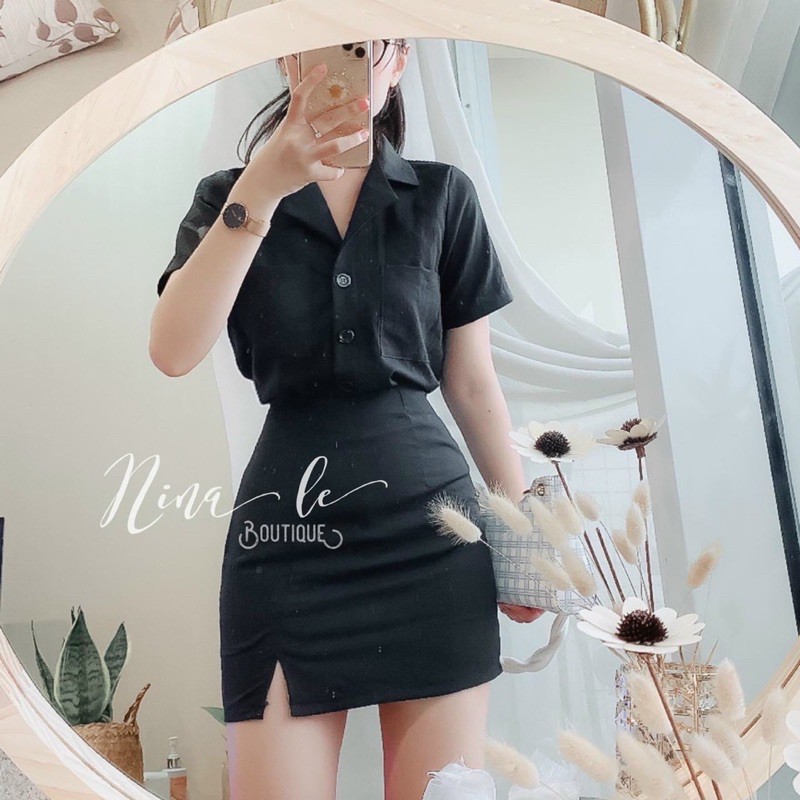 [HCM]Sét Sơ Mi + Váy Sẻ Đùi #Bigsize 60KG Đến 90KG