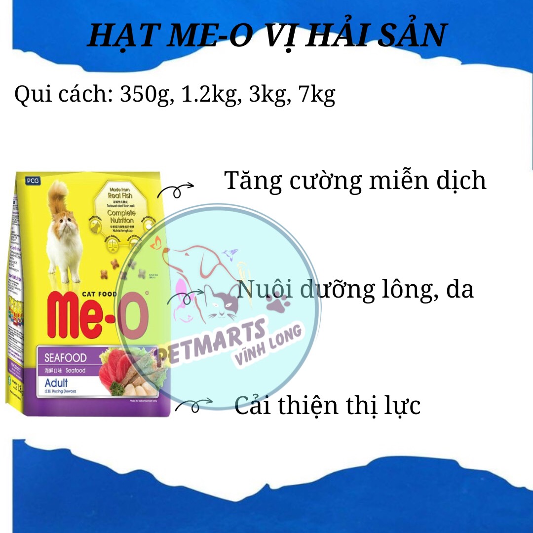 Thức ăn cho mèo Me-O vị hải sản- Cá ngừ- Cá thu 350G
