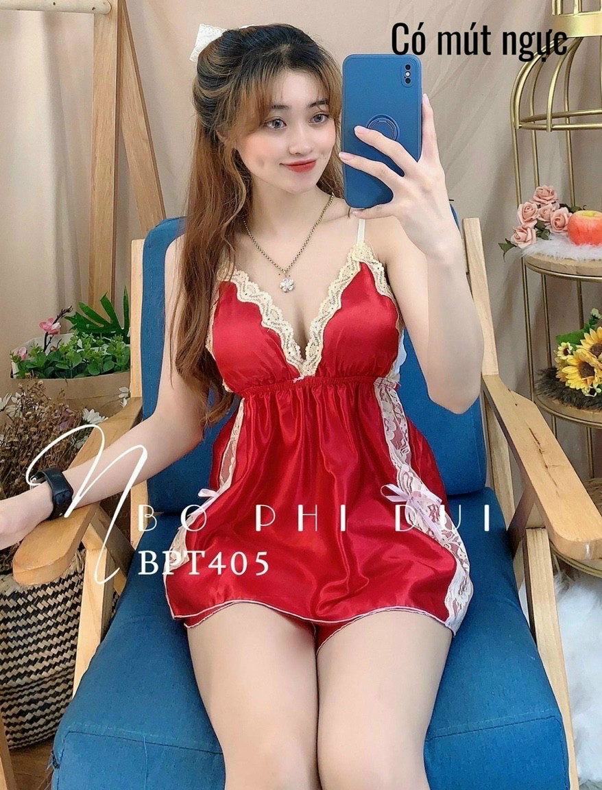 Đồ Ngủ Sexy Nữ-Đồ Ngủ 2 dây chất phi lụa có mút ngực (ảnh +video thật)