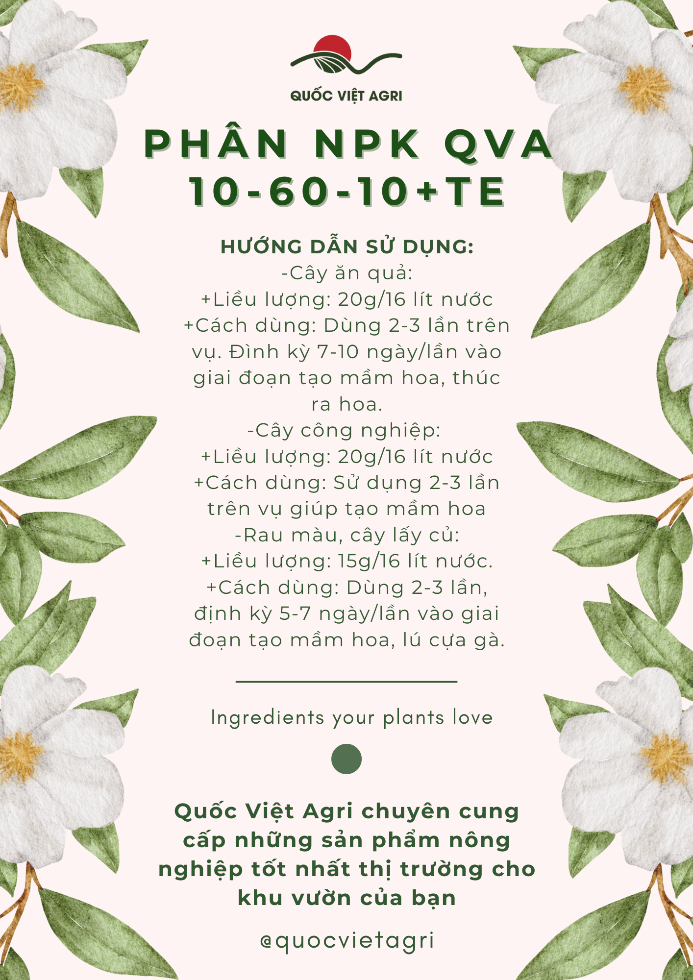 Phân bón hỗn hợp NPK QVA 10-60-10+TE (hộp 1KG)