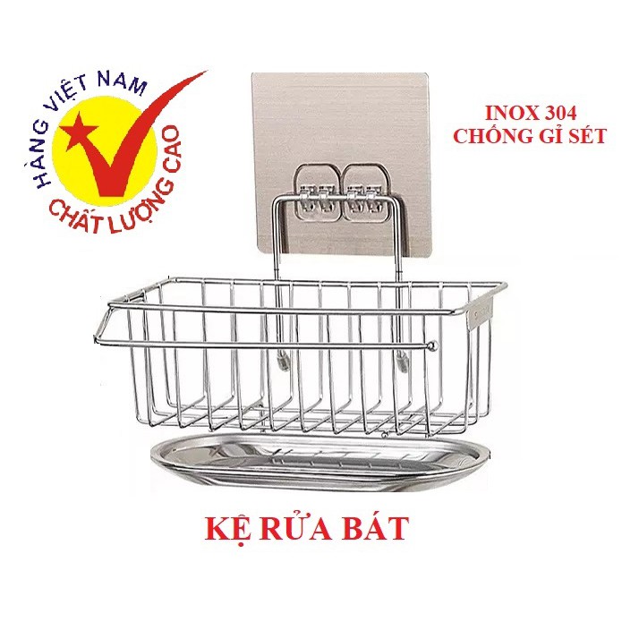 [ RẺ VÔ ĐỊCH ] Kệ Đựng Miếng Rửa Chén Inox Có Khay Hứng Nước , Kệ Để Đồ Rửa Chén, Kệ giỏ inox đựng dụng cụ rửa chén bát dán tường kèm khay hứng nước