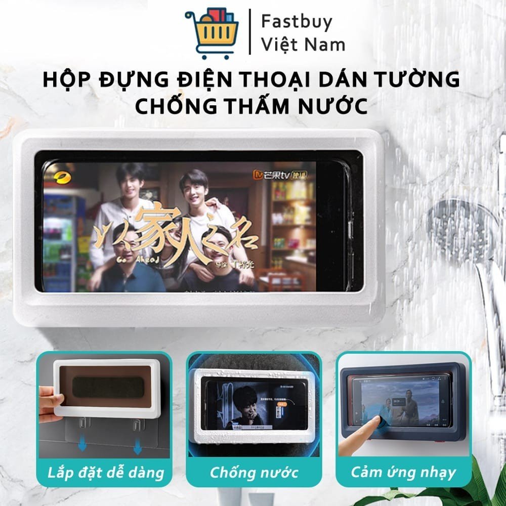Giá đỡ điện thoại di động gắn tường nhà tắm, nhà bếp , Hộp đựng điện thoại chống nước bạn có thể chạm vào màn hình thoải mái khi ở trong phòng tắm, điều chỉnh âm lượng, thay đổi bài hát