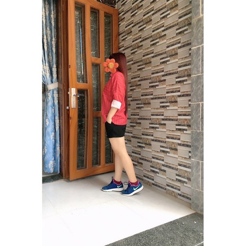 Áo sơ mi oversize nữ sọc đỏ