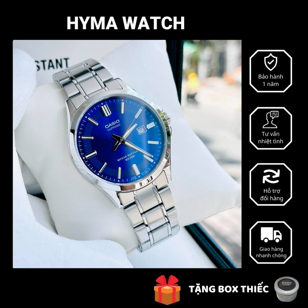Đồng hồ nam casio mts 100d-2a kính sapphire pin 10 năm bảo hành 1 năm hyma watch