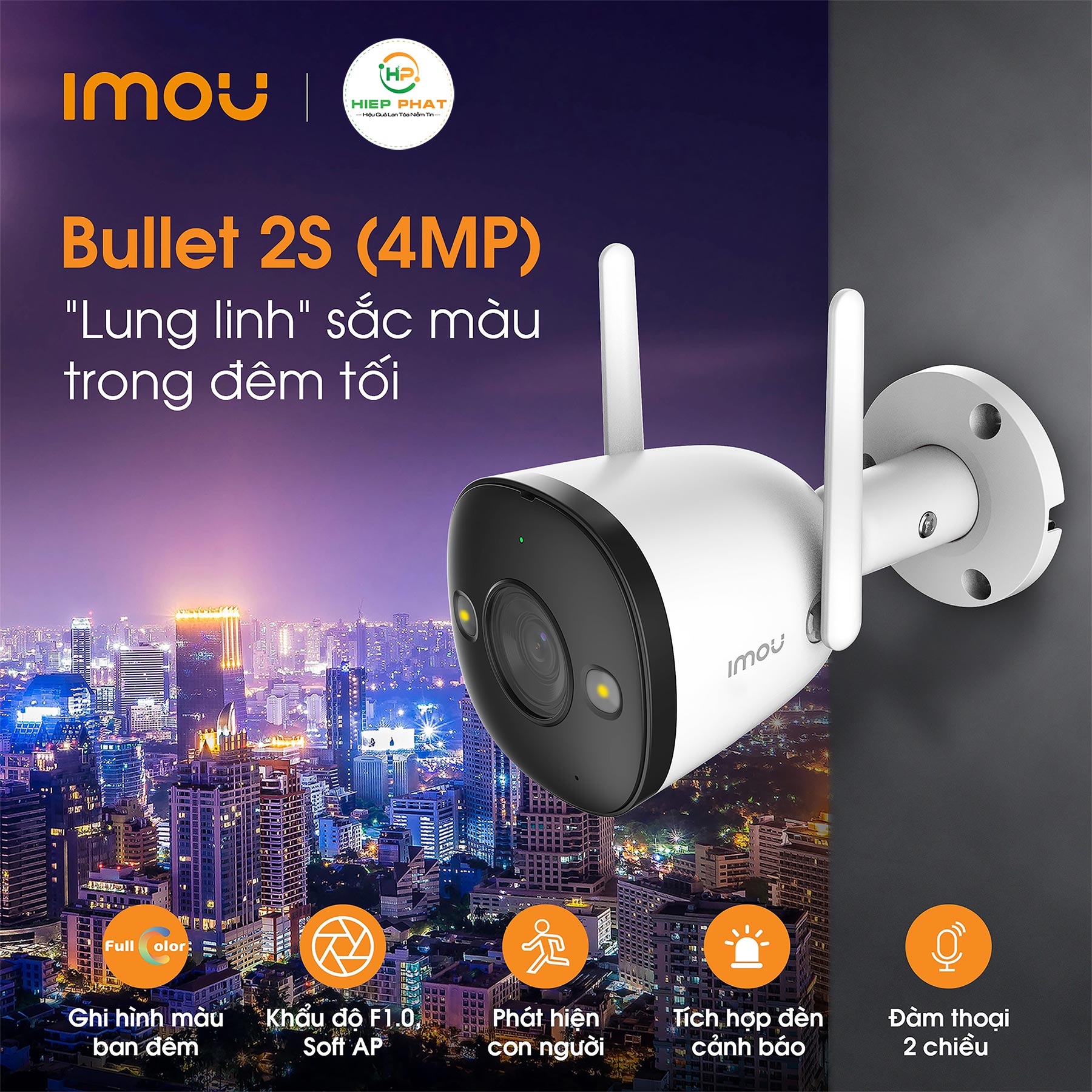 IMOU Bullet 2S IPC-F46FP Bullet Wi-Fi Camera 4MP 3.6mm (81°) fixed