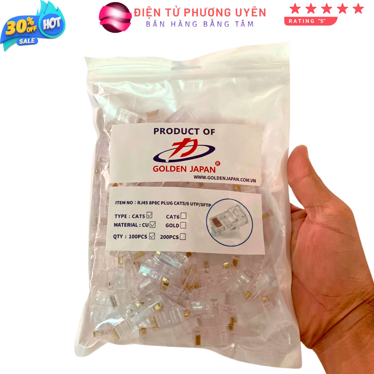 Túi 100 hạt mạng golden japan rj45 cat5 - phương uyên