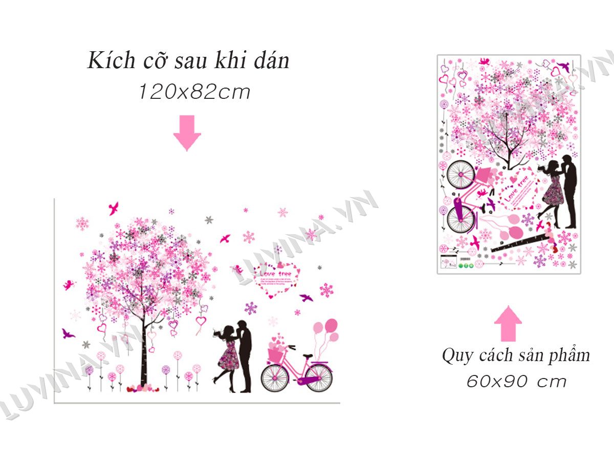 [HCM]DECAL DÁN TƯỜNG HOA HỒNG ĐỎ VÀ CÂY TRÁI TIM