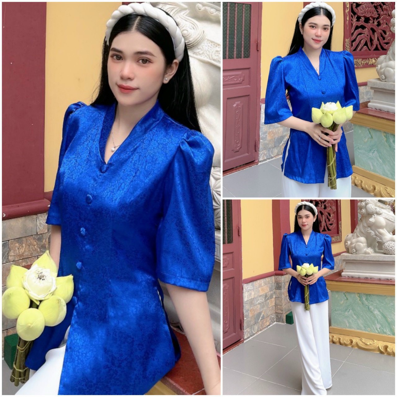 Traditional Ao Dai # Ha Cuc Silk Brocade Set # High-class Women's Clothing