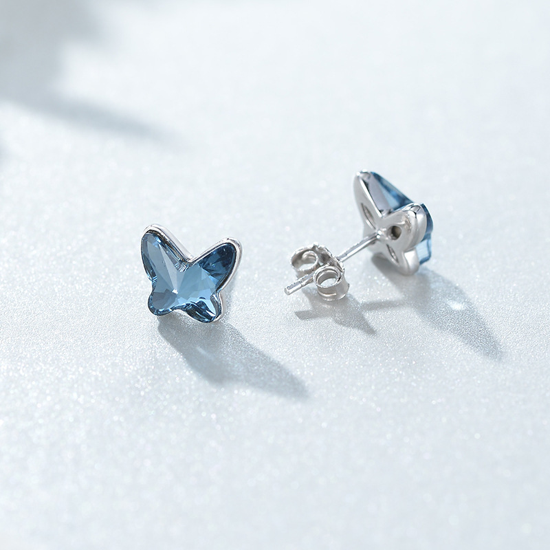 Bông Tai Khuyên Vàng Khuyên Tai Bạc Hình Con Bướm Xanh Ngọc B2565 - Bảo Ngọc Jewelry