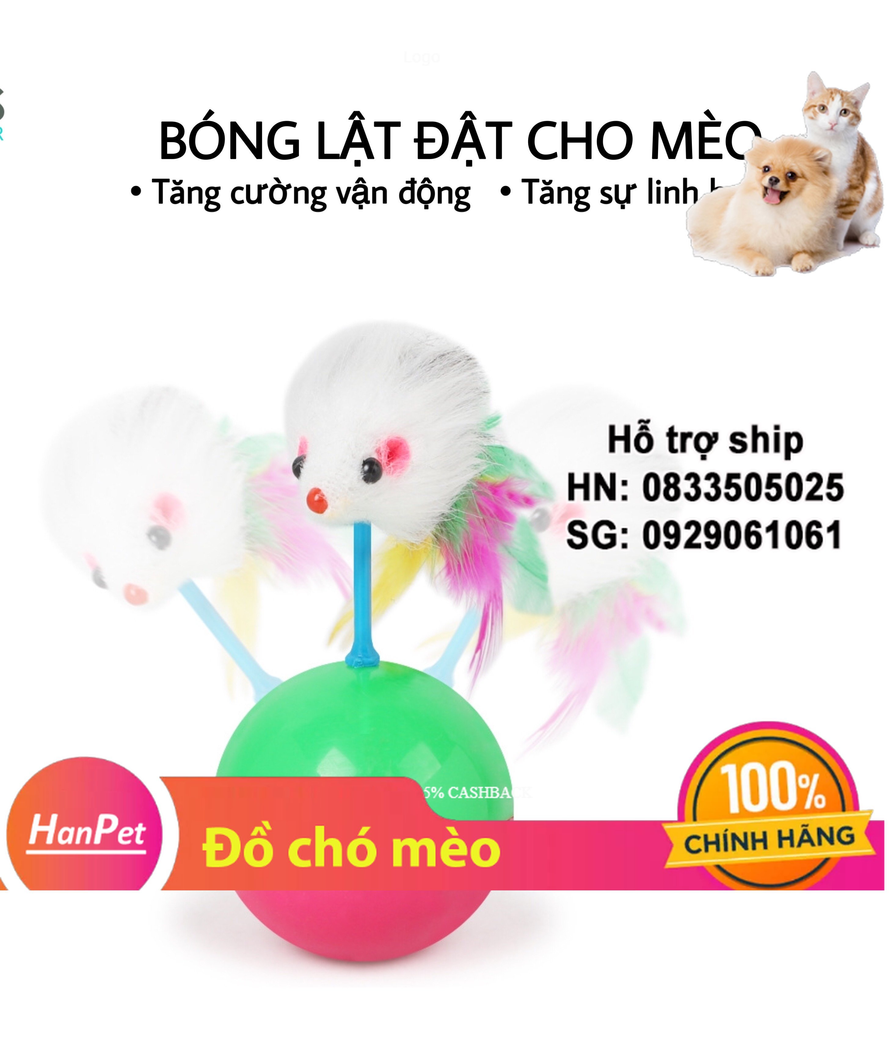 Hanpet - Đồ chơi bóng lật đật cho mèo chất liệu nhựa PP an toàn, màu sắc hấp dẫn