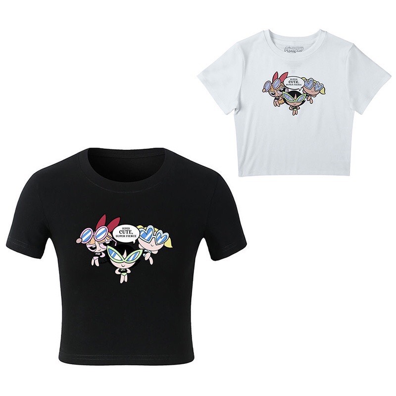 Áo croptop POWER PULL, áo thun tay ngắn vải cotton 3A07