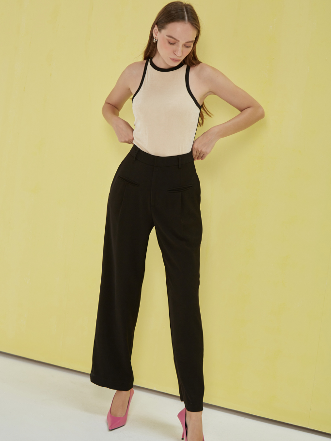 COCO SIN - Quần Đen Ống Đứng Phối Túi