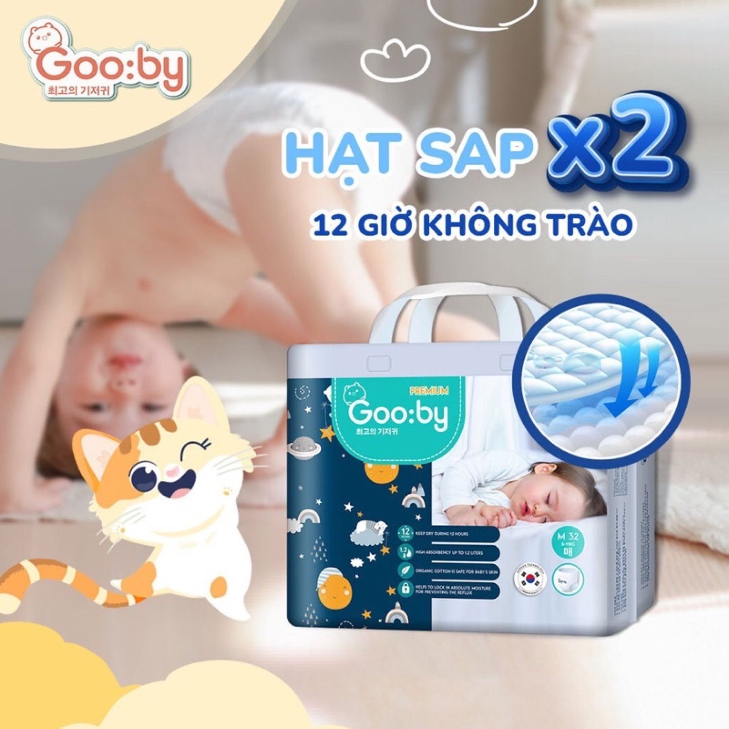 Bỉm mẫu dùng thử Tã/bỉm Gooby Premium ( Bỉm Gooby Đêm ) Siêu mềm mại, siêu thấm hút, an toàn size M/L/XL  cho bé 6- 16kg