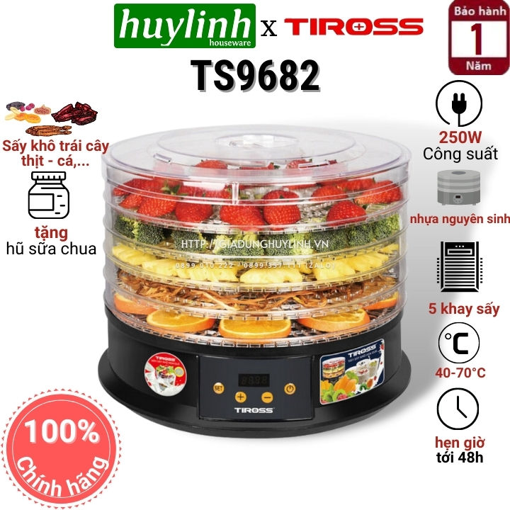 Máy sấy trái cây hoa quả thực phẩm Tiross TS9682 - Tặng hũ làm sữa chua