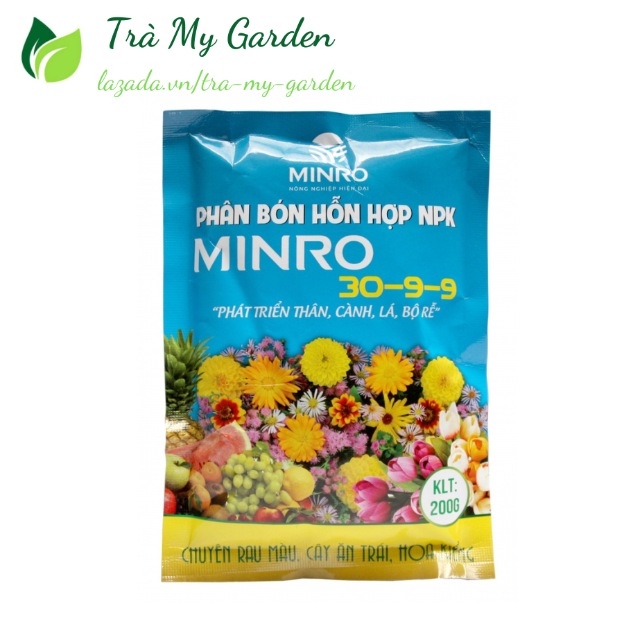 Compound fertilizer NPK minro 30-9-9 pack 200g provides high protein for plant growth, leaf branches, root packs