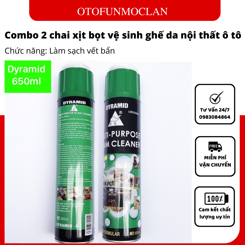 Chai Xịt Bọt Đa Năng Vệ Sinh Ghế Da Nội Thất Ô Tô Foam Cleaner Màu Xanh 650ml - Dyramid