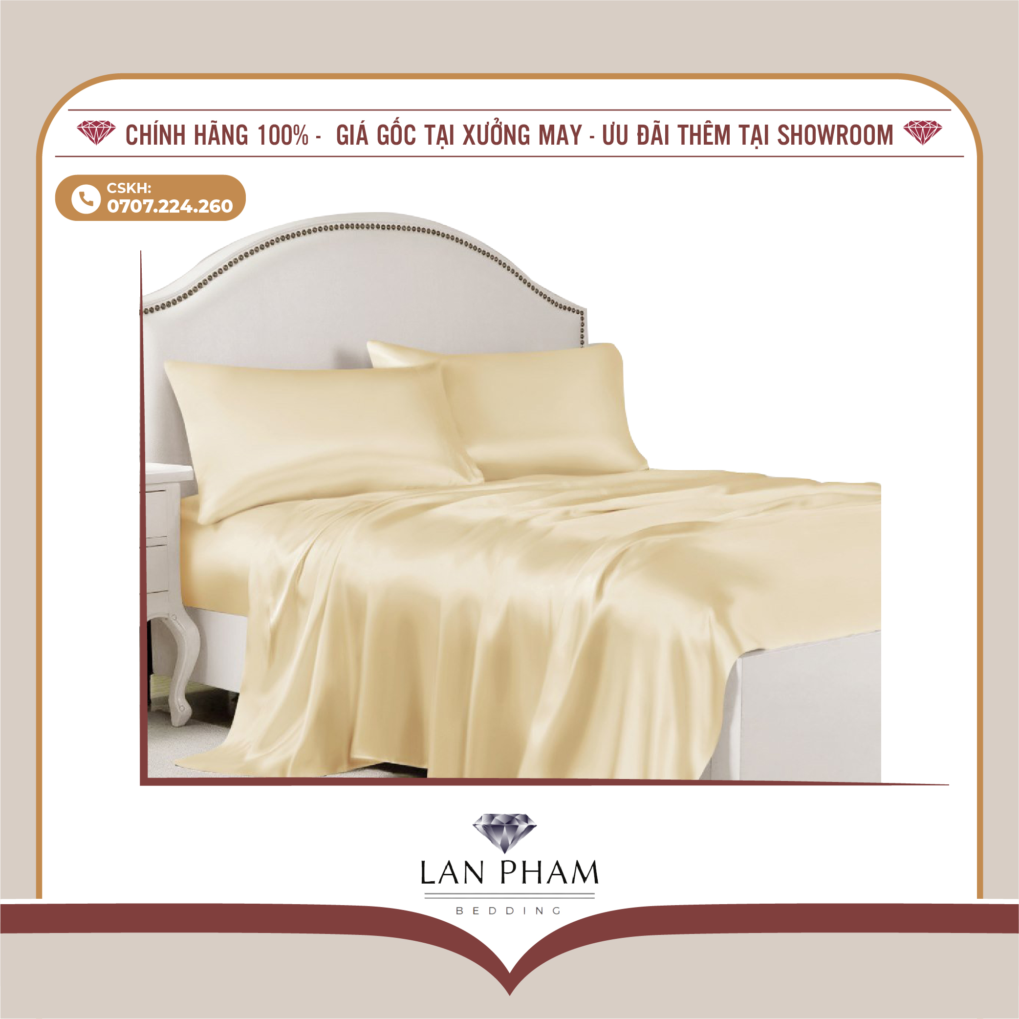 GA - DRAP GIƯỜNG LẺ PHI LỤA VÀNG KEM LAN BEDDING