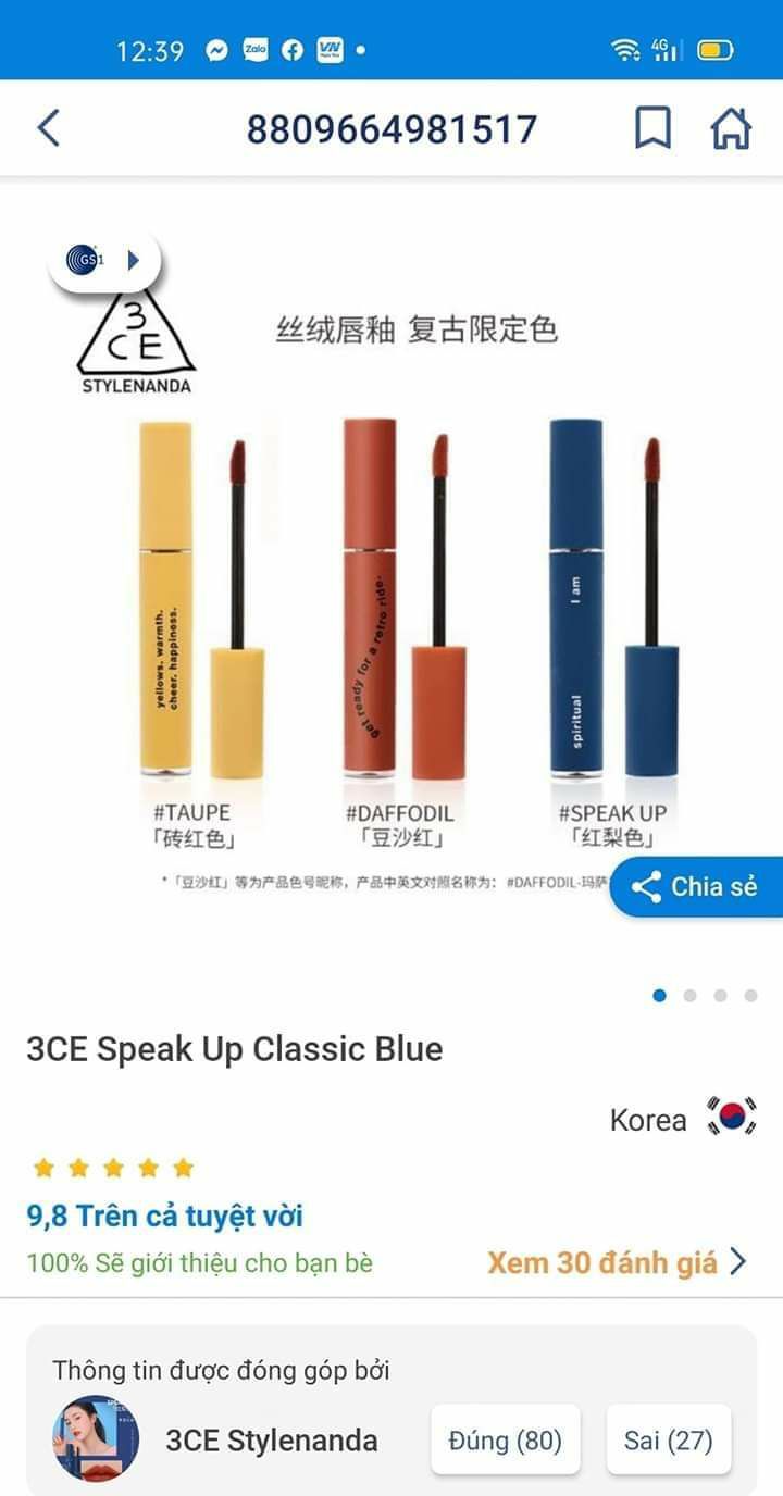 Siêu phẩm son 3CE mẫu mới 2020 3CE speak Up Classic Blue