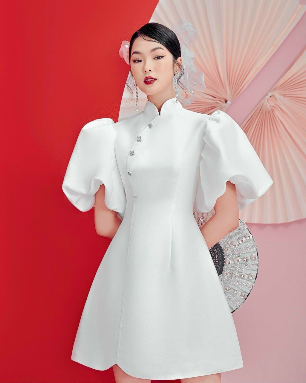 đầm cổ tàu tay phồng quá xinh