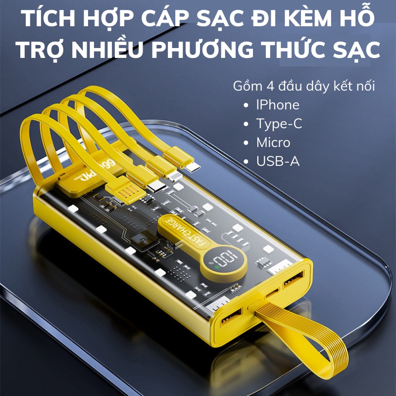 Pin sạc dự phòng 20000mah Hỗ trợ sạc nhanh 22.5W-40W, hỗ trợ đầu ra 66W tối đa,Tích hợp 2 cổng sạc đầu ra và màn hình Led hiển thị pin