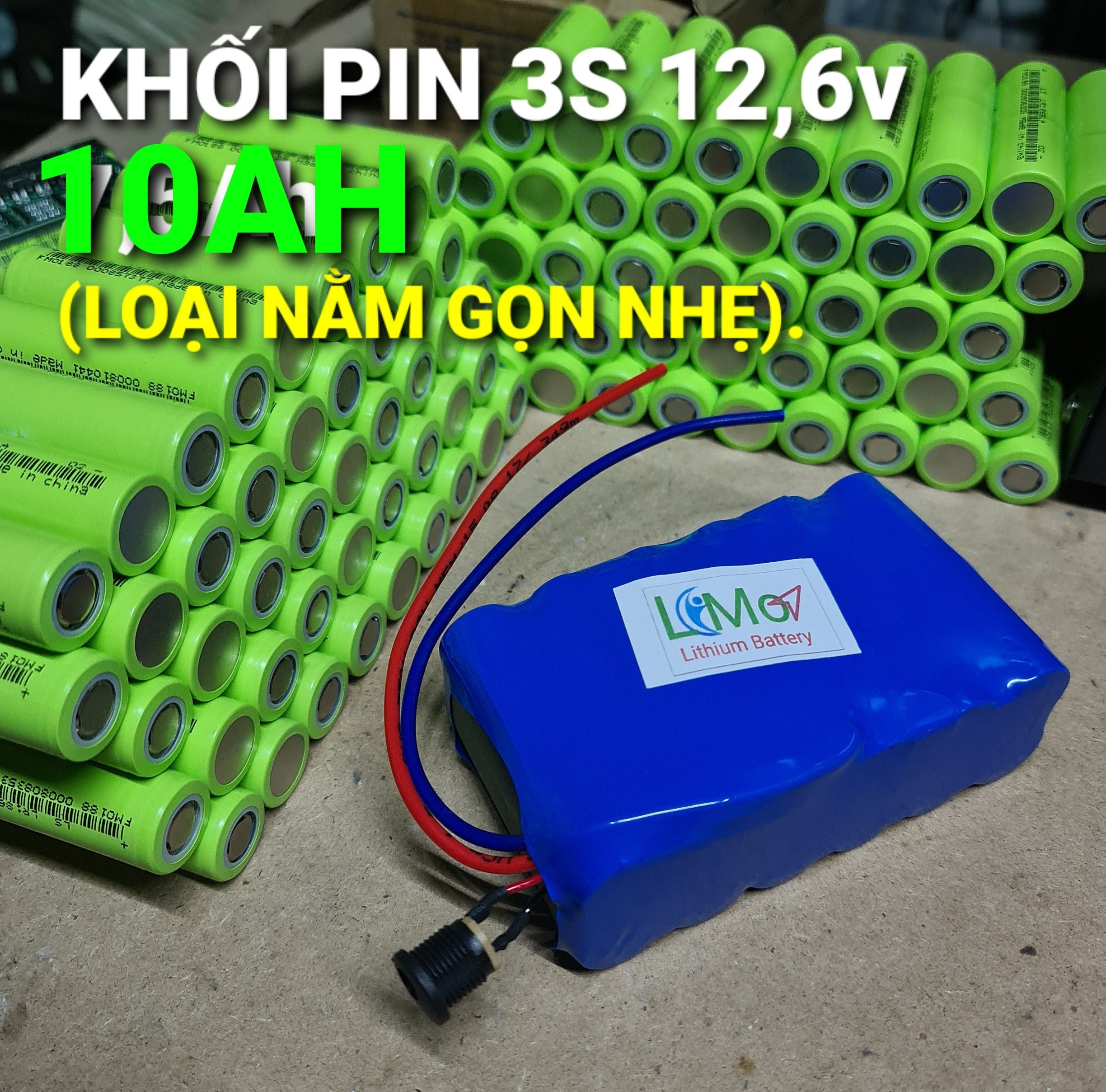 Khối pin 3s. 12v - 5Ah - 10AH. (Mua 2 khối tặng sạc zin). Khối pin 3s gồm 6 cell pin Lithium 18650 2600mAH dòng xả 20A. Pin 12v chuyên dùng cho máy khoan pin, máy cắt mài cầm tay và các thiết bị chạy điện 12v dòng cao - LIMO