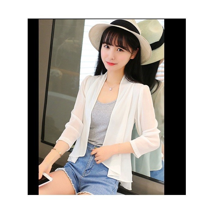 Áo khoác kimono voan  trơn cổ vest