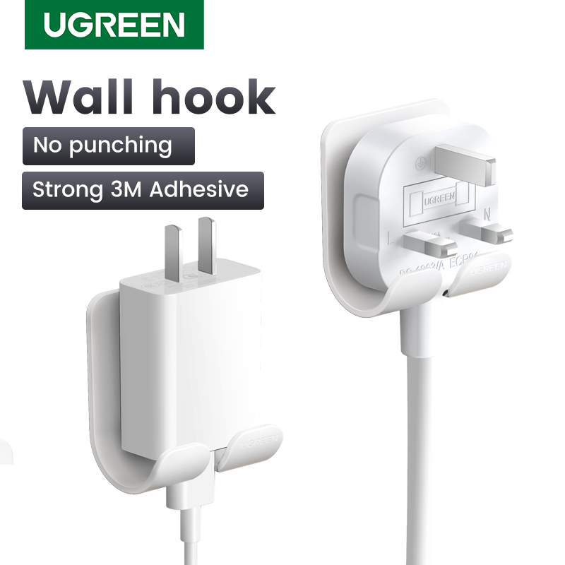 Ugreen 2pcs/pack abs stick wall hook hanger holder for power line,key