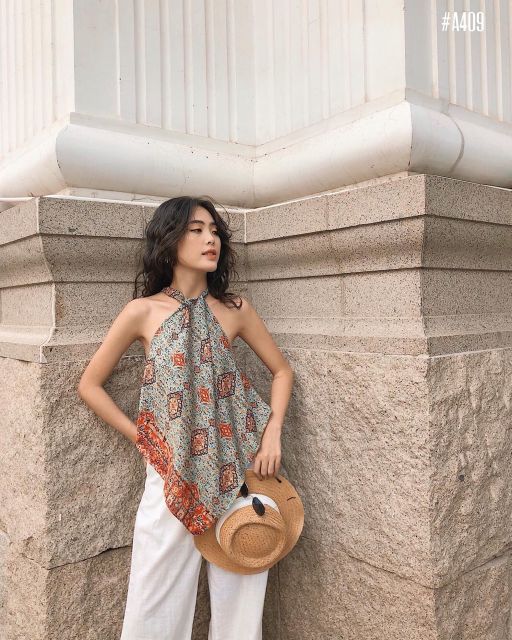 ( Quà tặng dây cột tóc ) Áo Yếm Thổ Cẩm Cột Nơ Đi Biển