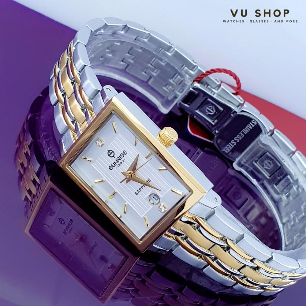 Đồng hồ đôi Sunrise 1190SA Mặt vuông Kính Sapphire Chính hãng