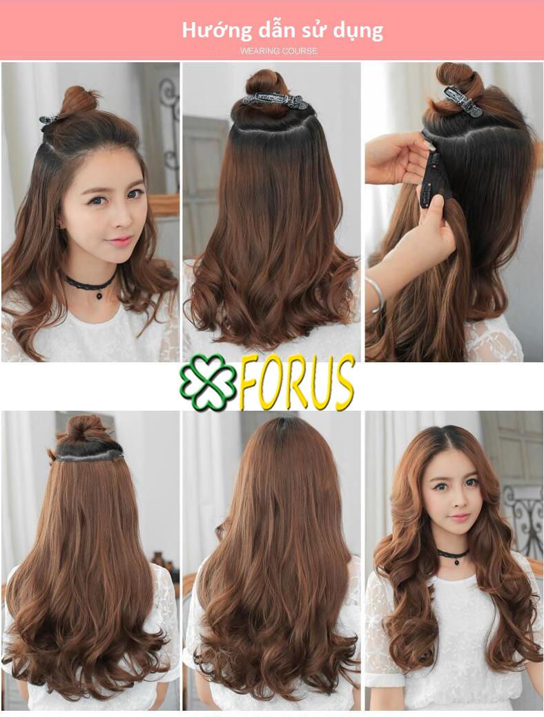 Tóc giả kẹp dải xoăn 5 phím 50cm, màu [đen 2#]