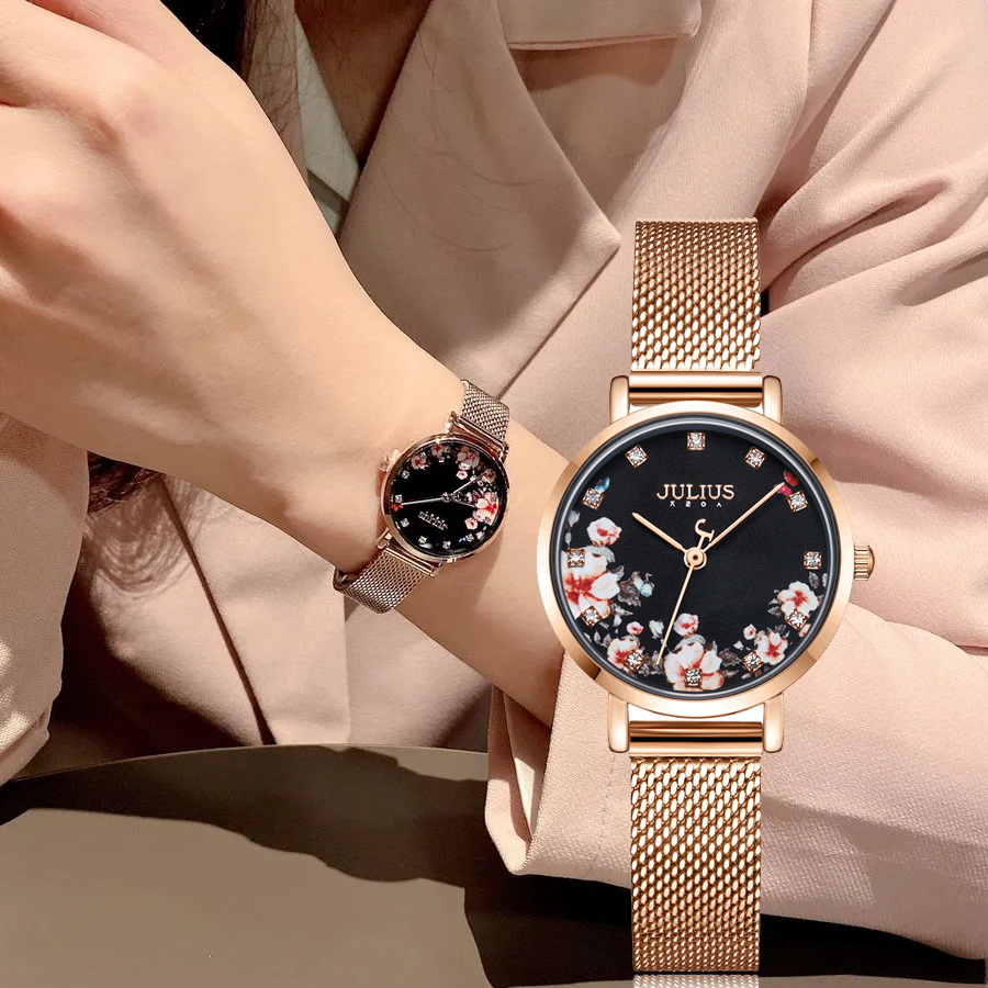 Đồng Hồ Nữ JA-1164LG Julius Hàn Quốc ( mặt in hoa )