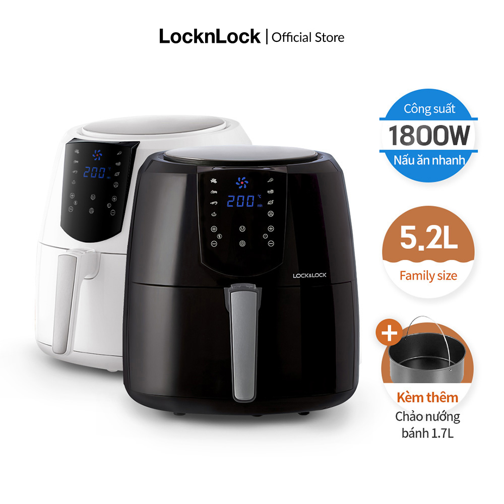 EJF357 - Nồi chiên không dầu Lock&Lock 5.2L - Cảm ứng, 7 chế độ nấu, Tỏa nhiệt đối lưu, Tặng khay bánh - Chính hãng - Bảo hành 2 năm