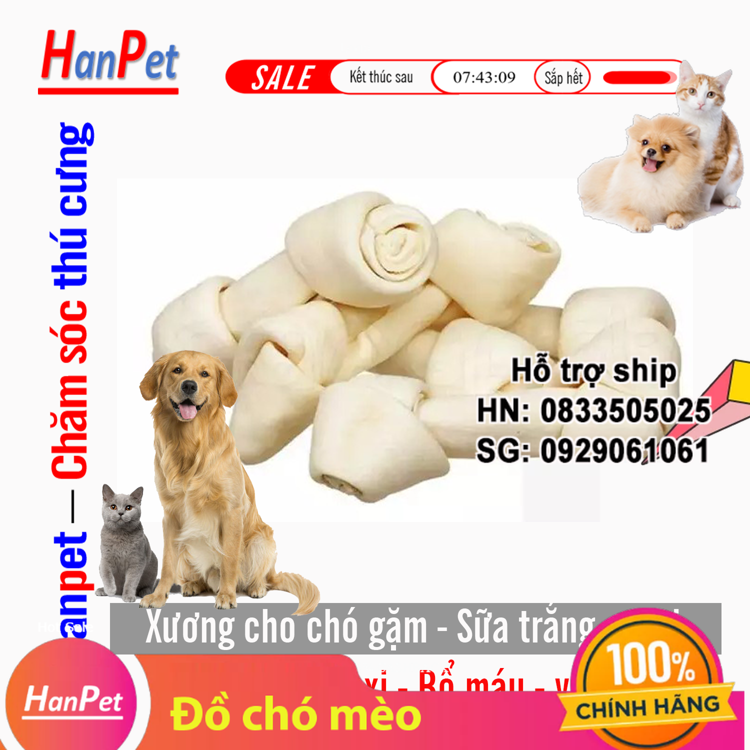 Hanpet - SP837 - Xương sữa tết xoắn 2.5' 6 chiếc-túi ( 4711585)
