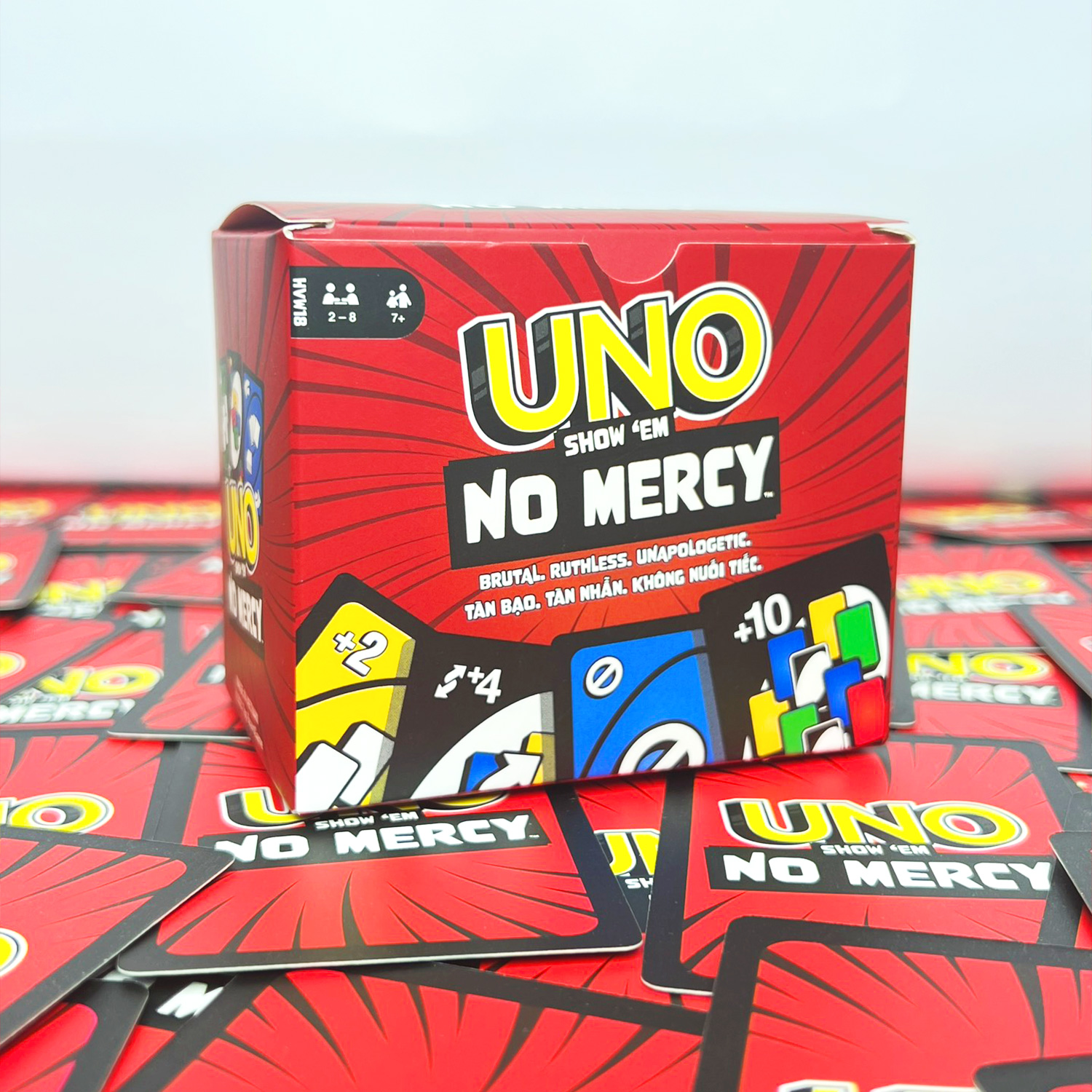 Uno nomercy plus 192 thẻ bài cuộc chơi nâng cấp, uno +10 luật chơi khắc nghiệt, trò chơi thẻ bài uno top boardgame