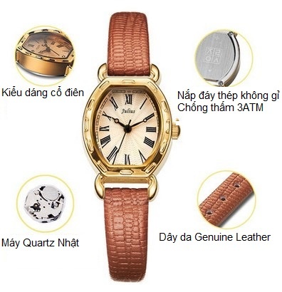Đồng hồ julius Hàn Quốc JA-544 dây da mặt oval