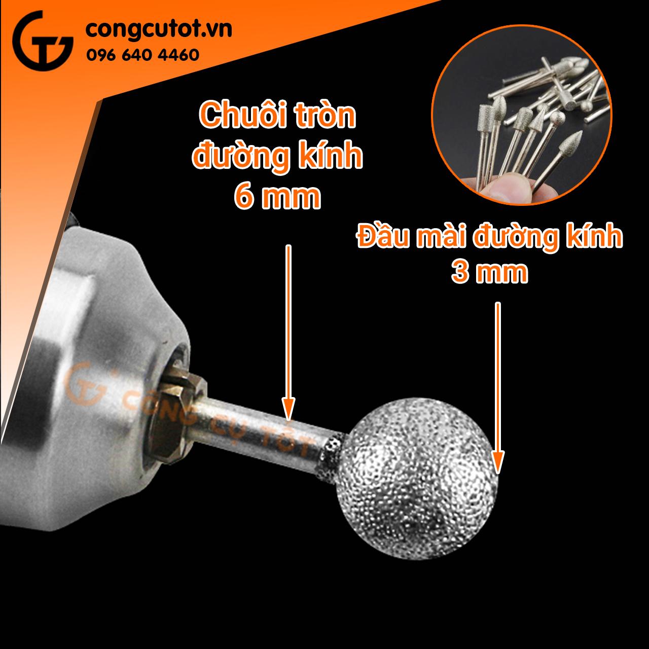 Bộ 20 đầu mài kim cương cốt 3mm phi 6mm