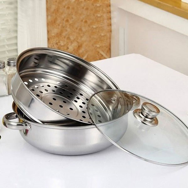 Nồi Hấp 2 Tầng Inox Size 28cm Hấp Đa Năng Tiện Lợi