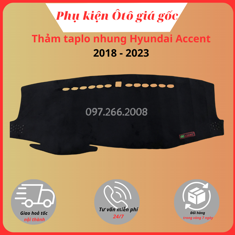 Thảm taplo xe hyundai accent 2018 - 2021, 2022, 2023 nhung lông cừu, chống nóng tốt