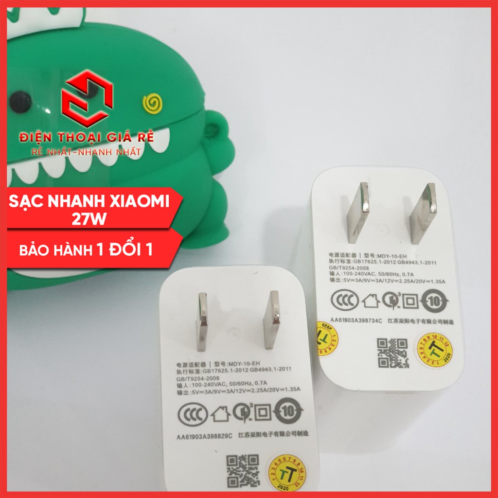 Combo Củ Sạc Nhanh Xiaomi 27W (Máy K20 Pro K30 K30 5G K30i K30 RC K30 Pro K30 Ultra) MDY-10-EH
