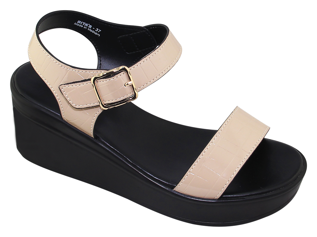 SANDAL ĐẾ BẰNG NỮ SYN.284 (ĐEN + KEM XÁM)