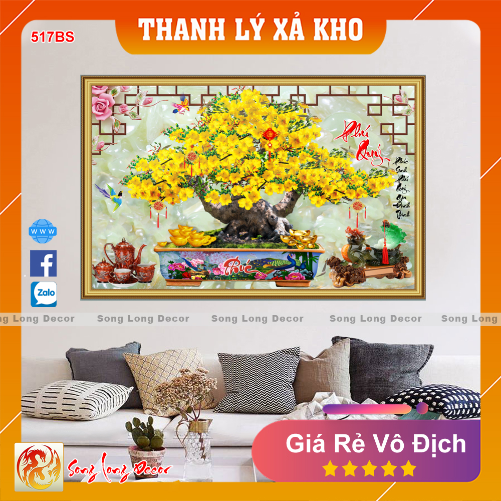 Tranh dán tường 3d Bon Sai Hoa Mai- Tranh 3D Phong Thủy Ngày Tết - Giấy dán tường 3d - Song Long Decor - 517BS