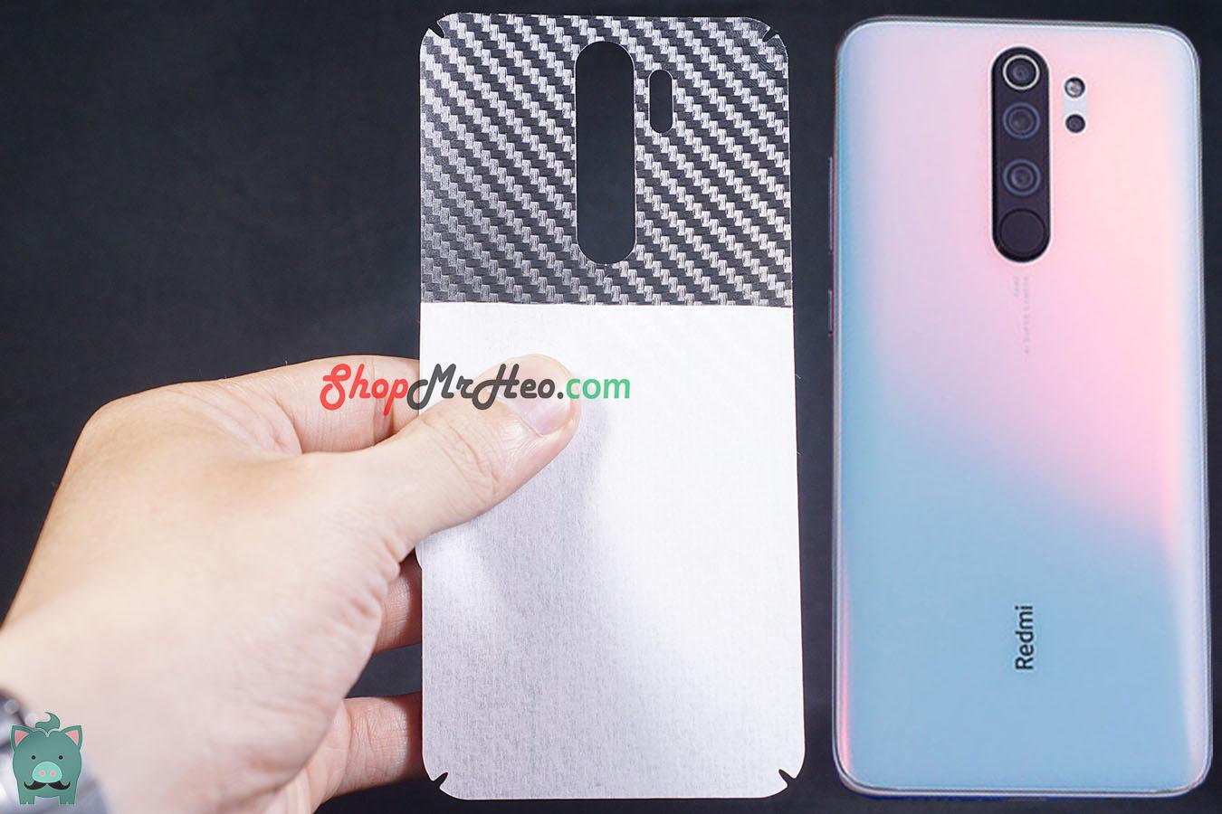 Bộ 3 Skin Dán Mặt Sau Lưng Vân 3D Carbon Xiaomi Redmi Note 8 Pro